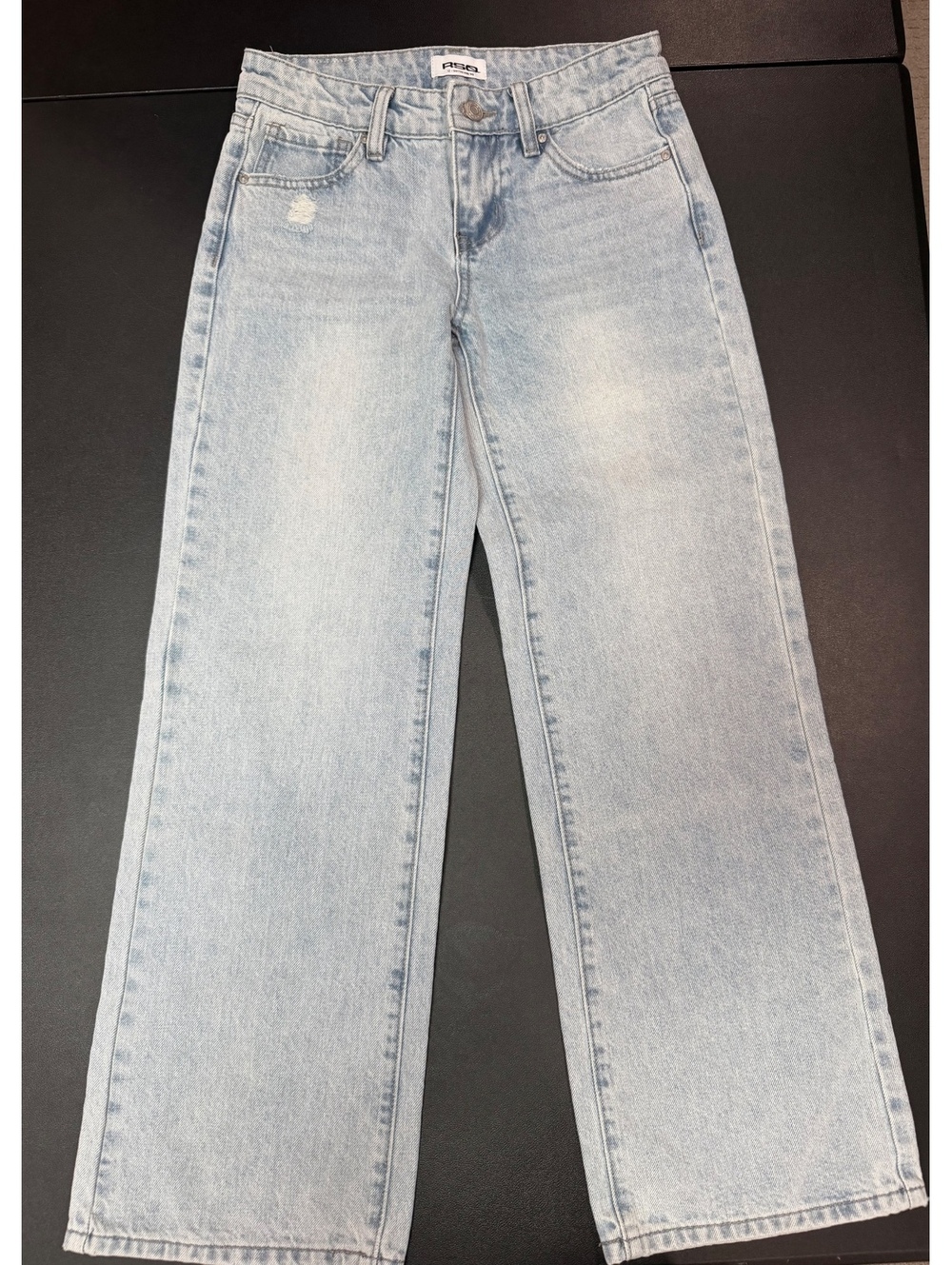 Size 12 RSQ Girls' Light Wash Wide-Leg High-Rise Jeans with Distressed Detail